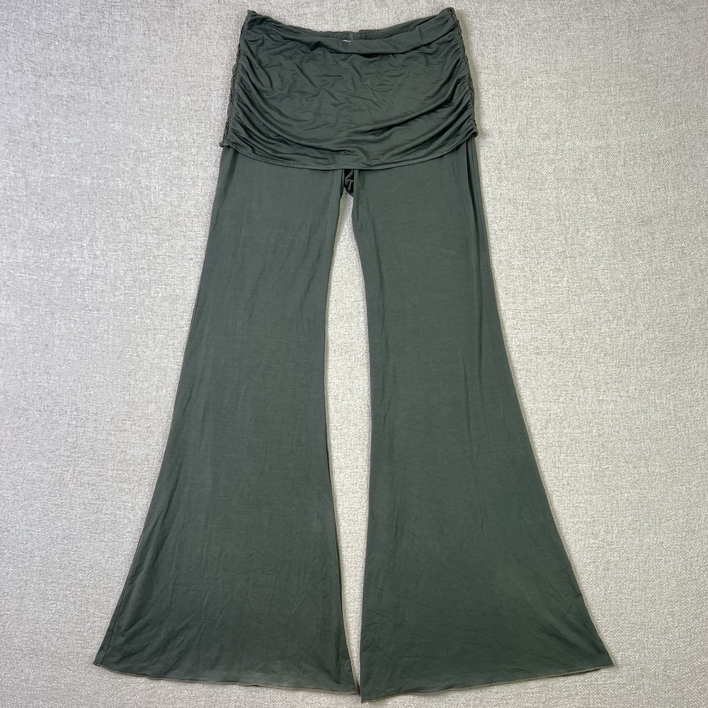 Michelle Jonas Boho Fold Over Lace Wide Leg Pants Olive Green NWT Women's M $208